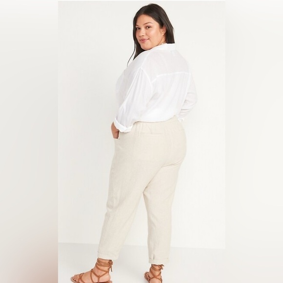 OLD NAVY Light Beige/Mauve LINEN BLEND Elastic Waist Pants - Picture 2 of 10
